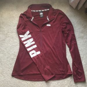 maroon, pink quarter zip